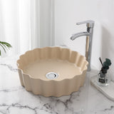 Aquo 15 in. Round Art Deco Contemporary Scalloped Ceramic Bathroom Vessel Sink