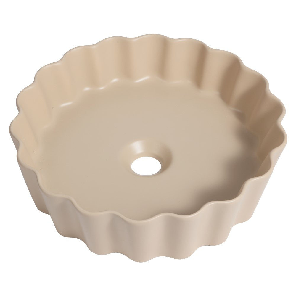 Aquo 15 in. Round Art Deco Contemporary Scalloped Ceramic Bathroom Vessel Sink