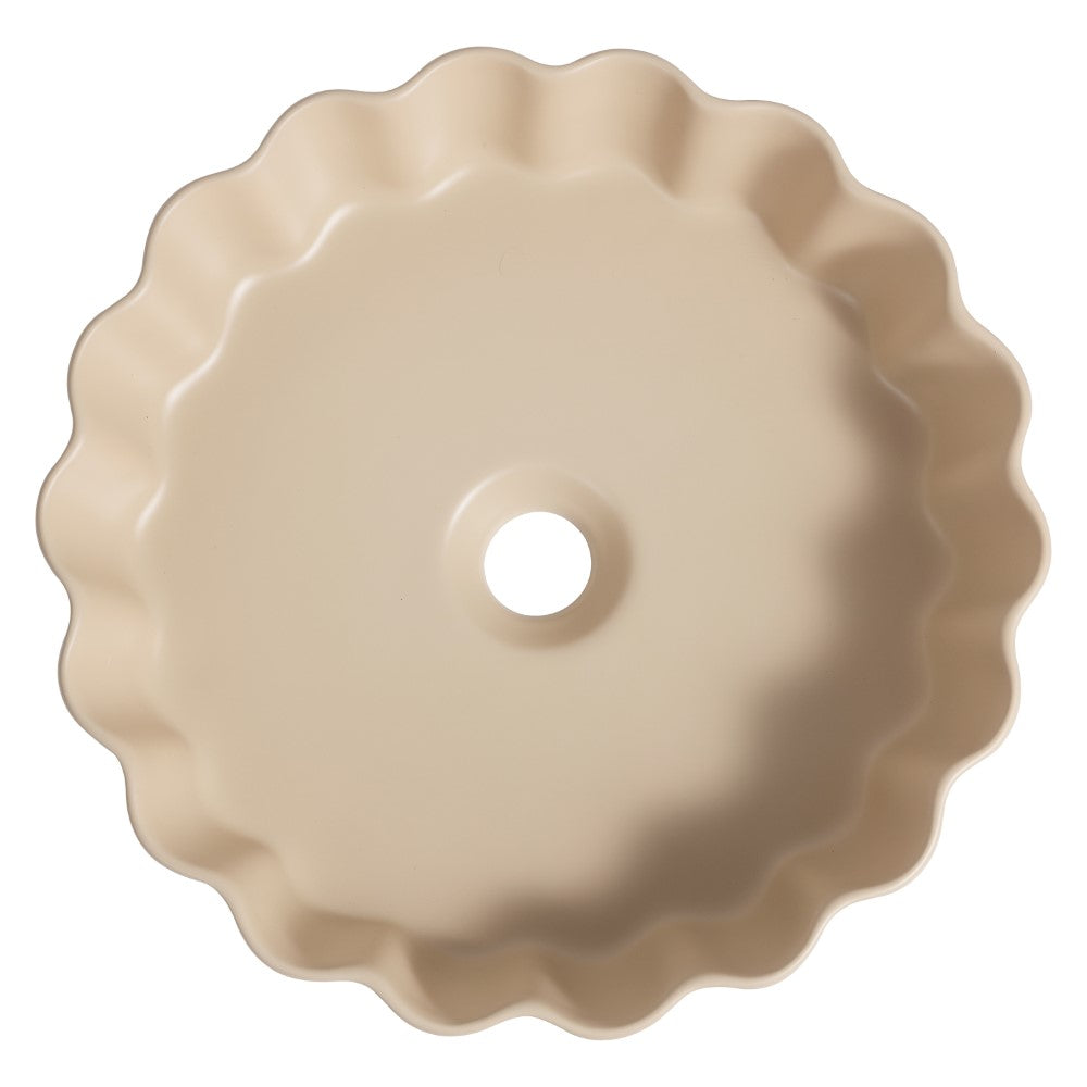 Aquo 15 in. Round Art Deco Contemporary Scalloped Ceramic Bathroom Vessel Sink