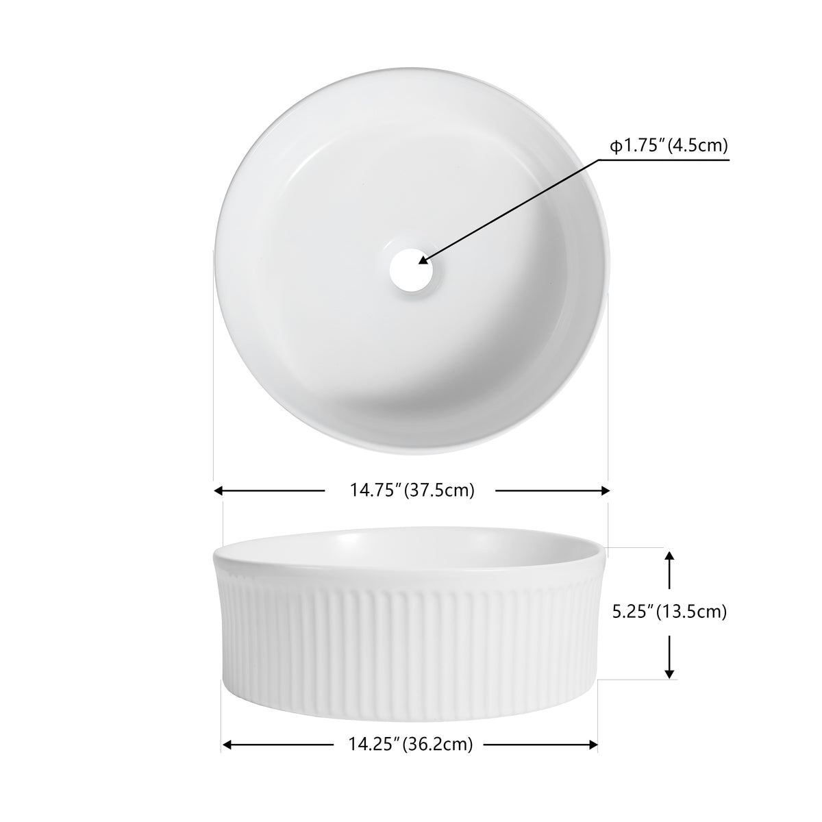Savo 14.75 in. W x 14.75 in. D Modern Designer Round Fluted Ceramic Bathroom Vessel Sink