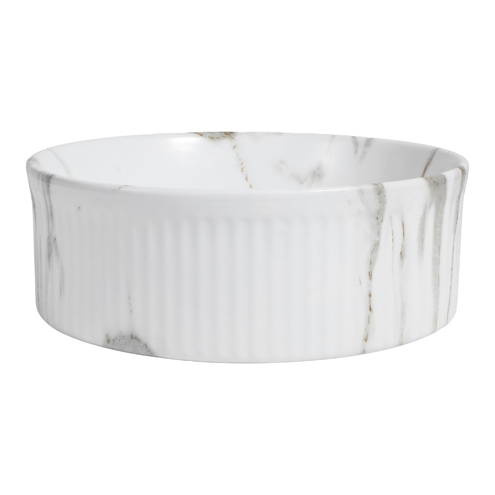 Savo 14.75 in. W x 14.75 in. D Modern Designer Round Fluted Ceramic Bathroom Vessel Sink