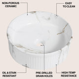 Savo 14.75 in. W x 14.75 in. D Modern Designer Round Fluted Ceramic Bathroom Vessel Sink