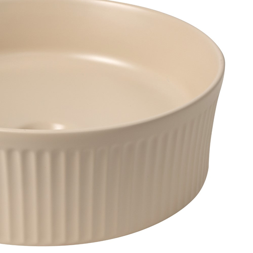 Savo 14.75 in. W x 14.75 in. D Modern Designer Round Fluted Ceramic Bathroom Vessel Sink