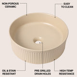 Savo 14.75 in. W x 14.75 in. D Modern Designer Round Fluted Ceramic Bathroom Vessel Sink