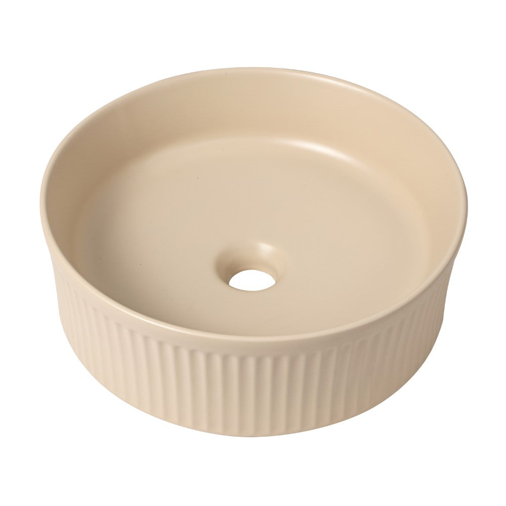 Savo 14.75 in. W x 14.75 in. D Modern Designer Round Fluted Ceramic Bathroom Vessel Sink