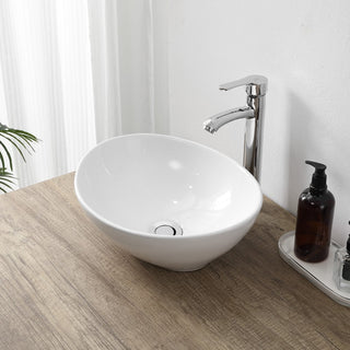 Zenu 16 in. W x 13.5 in. D Modern Minimalist Oval Ceramic Bathroom Vessel Sink