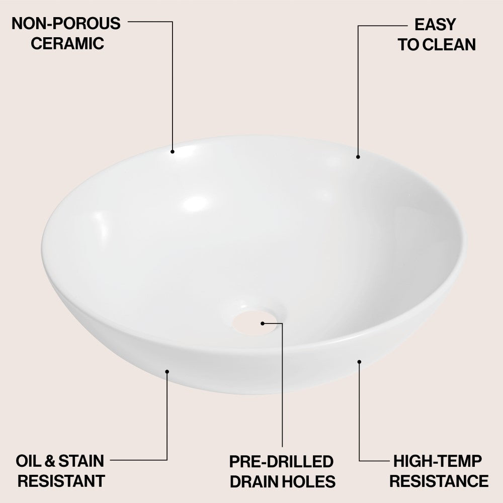 Aeri 15.5 in. Round Classic Designer Ceramic Bathroom Bowl Vessel Sink
