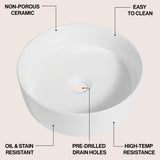 Kinu 14.25 in. Round Art Deco Contemporary Ceramic Bathroom Vessel Sink