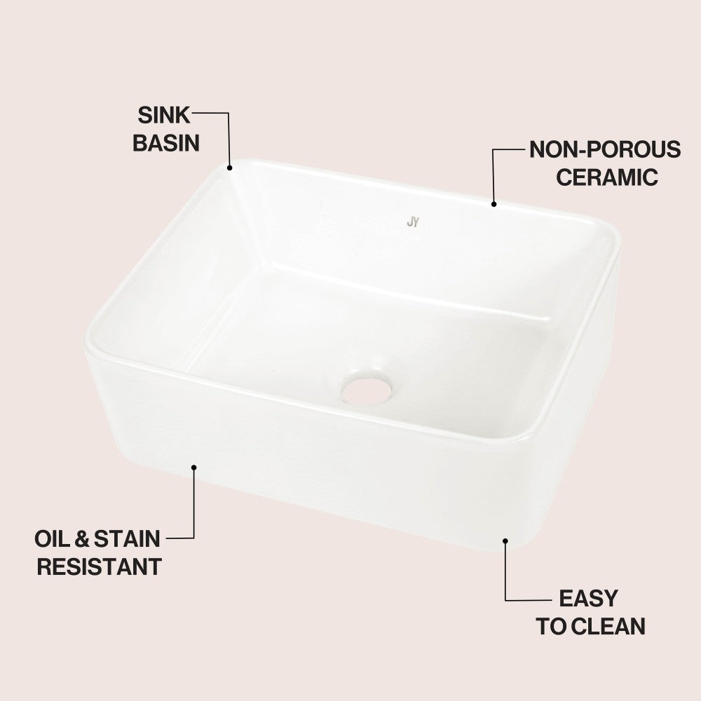 Settee 16 in. W x 12 in. D Modern Rectangular High-Gloss Ceramic Above Counter Vessel Bathroom Vanity Sink Basin