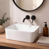 Settee 16 in. W x 12 in. D Modern Rectangular High-Gloss Ceramic Above Counter Vessel Bathroom Vanity Sink Basin