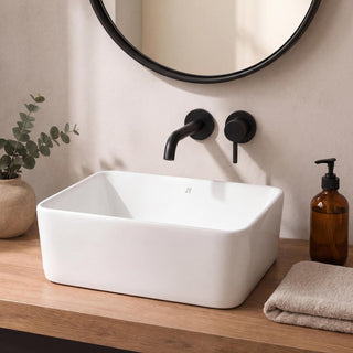 Settee 16 in. W x 12 in. D Modern Rectangular High-Gloss Ceramic Above Counter Vessel Bathroom Vanity Sink Basin