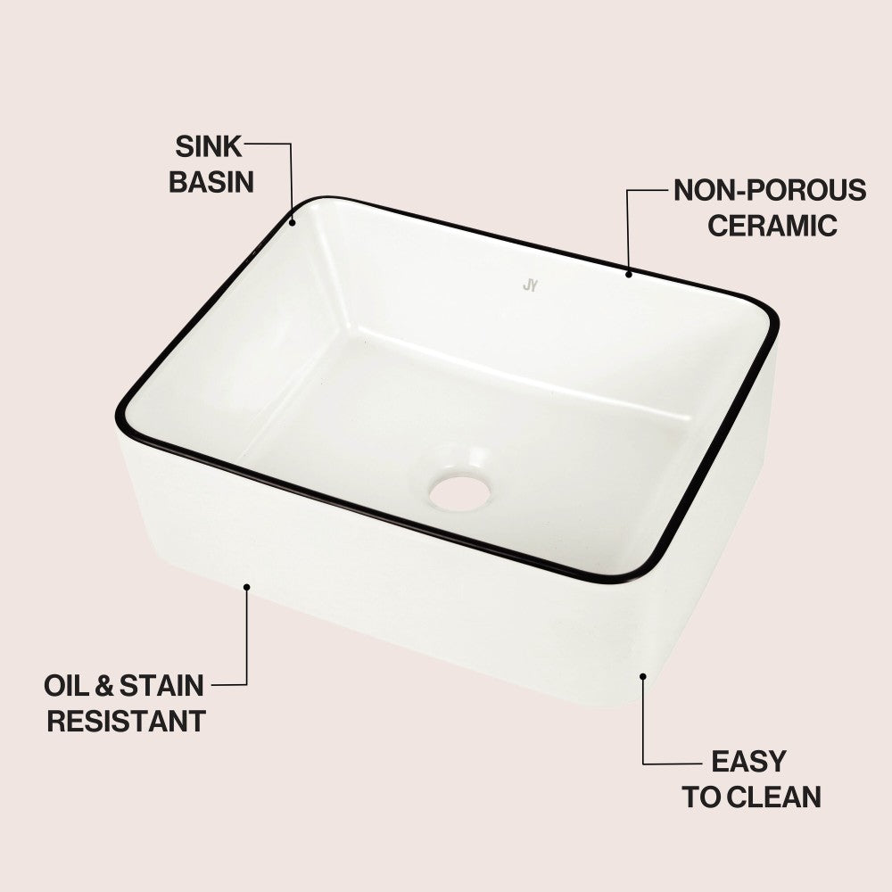 Settee 16 in. W x 12 in. D Modern Rectangular High-Gloss Ceramic Above Counter Vessel Bathroom Vanity Sink Basin