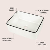 Settee 16 in. W x 12 in. D Modern Rectangular High-Gloss Ceramic Above Counter Vessel Bathroom Vanity Sink Basin