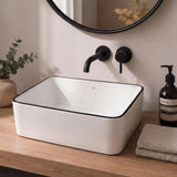 Settee 16 in. W x 12 in. D Modern Rectangular High-Gloss Ceramic Above Counter Vessel Bathroom Vanity Sink Basin