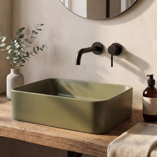Settee 16 in. W x 12 in. D Modern Rectangular High-Gloss Ceramic Above Counter Vessel Bathroom Vanity Sink Basin