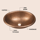 Loveseat 17 in. Oval Bowl Rustic Pure Copper Hand-Hammered Drop-In/Above Counter Bathroom Vanity Sink