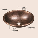 Loveseat 17 in. Oval Bowl Rustic Pure Copper Hand-Hammered Drop-In/Above Counter Bathroom Vanity Sink