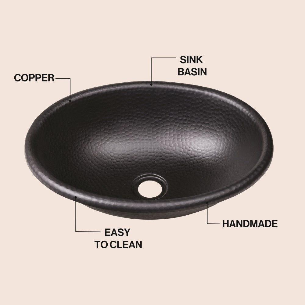 Loveseat 17 in. Oval Bowl Rustic Pure Copper Hand-Hammered Drop-In/Above Counter Bathroom Vanity Sink
