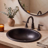 Loveseat 17 in. Oval Bowl Rustic Pure Copper Hand-Hammered Drop-In/Above Counter Bathroom Vanity Sink