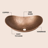 Aspen 19 in. Boat-Shaped Rustic Pure Copper Hand-Hammered Above Counter Vessel Bathroom Vanity Sink