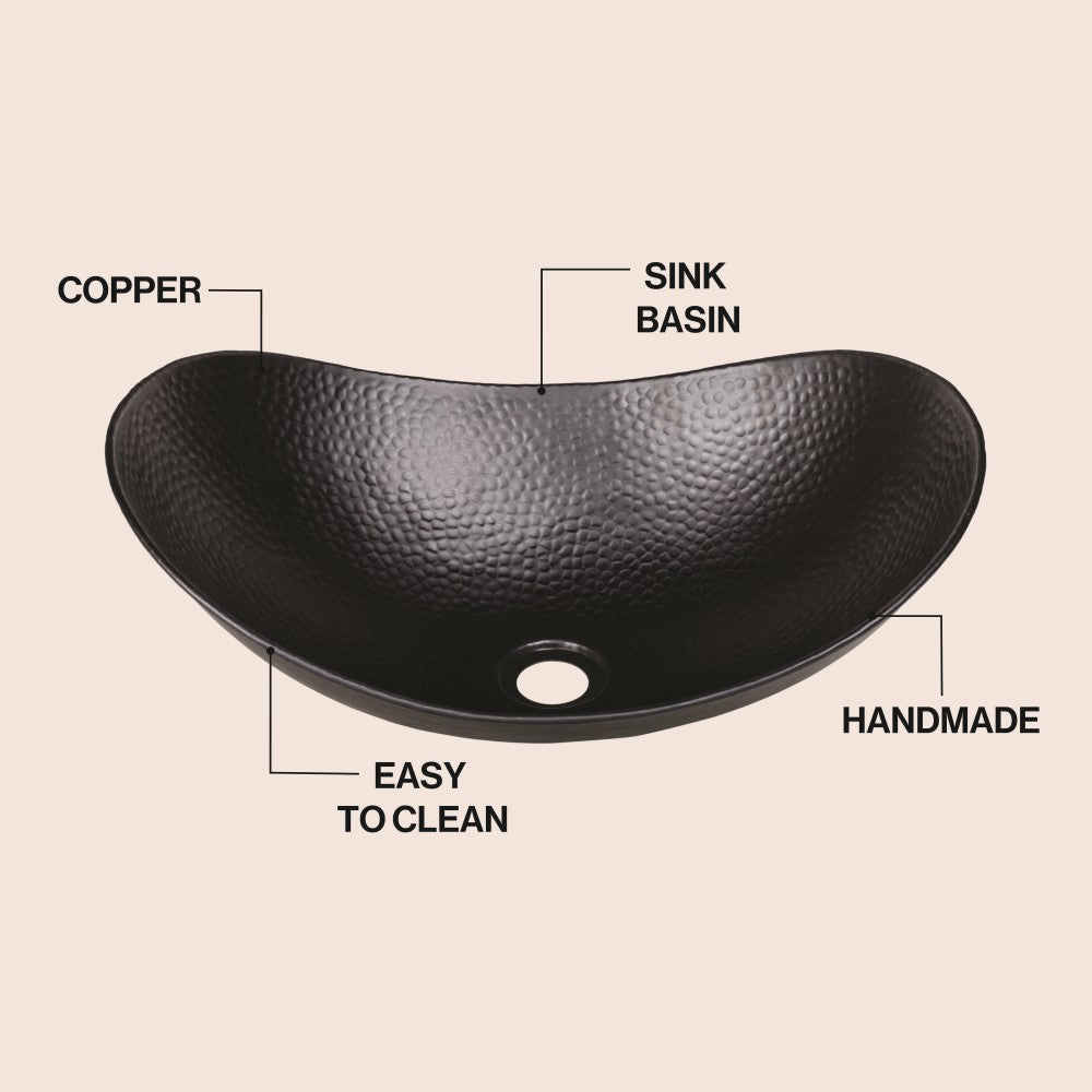 Aspen 19 in. Boat-Shaped Rustic Pure Copper Hand-Hammered Above Counter Vessel Bathroom Vanity Sink