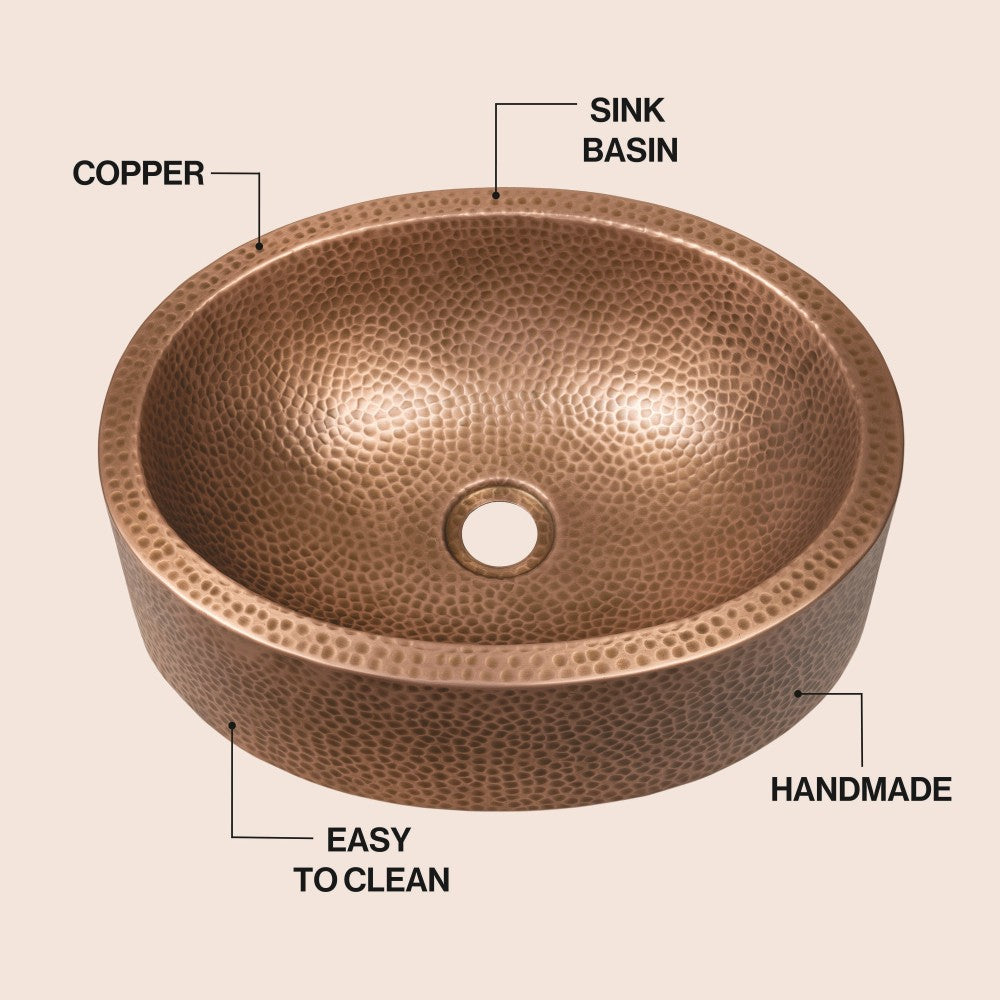 Willow 17 in. Skirted Oval Bowl Pure Copper Hand-Hammered Above Counter Vessel Bathroom Vanity Sink
