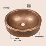 Willow 17 in. Skirted Oval Bowl Pure Copper Hand-Hammered Above Counter Vessel Bathroom Vanity Sink