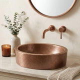 Willow 17 in. Skirted Oval Bowl Pure Copper Hand-Hammered Above Counter Vessel Bathroom Vanity Sink