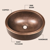 Willow 17 in. Skirted Oval Bowl Pure Copper Hand-Hammered Above Counter Vessel Bathroom Vanity Sink