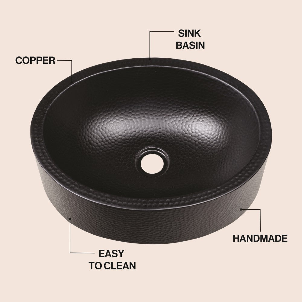Willow 17 in. Skirted Oval Bowl Pure Copper Hand-Hammered Above Counter Vessel Bathroom Vanity Sink