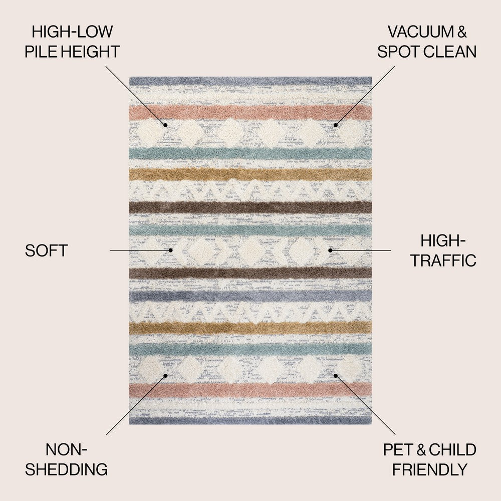 Shariva Moroccan Striped Geometric High-low Area Rug