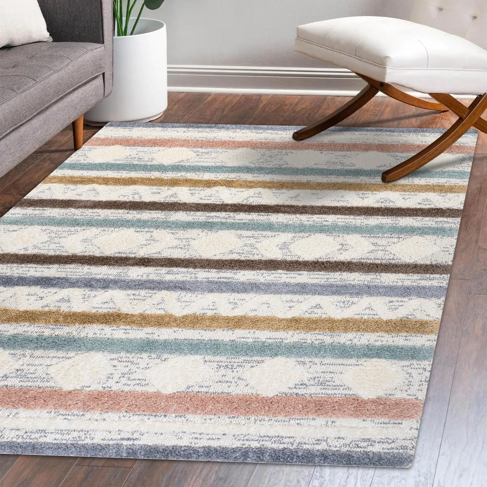 Shariva Moroccan Striped Geometric High-low Area Rug
