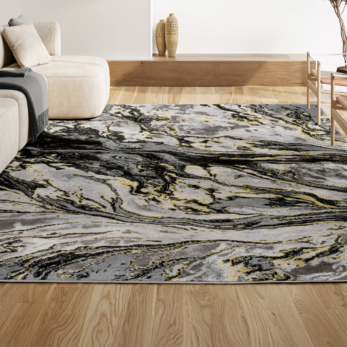 Batura Swirl Marbled Abstract Area Rug