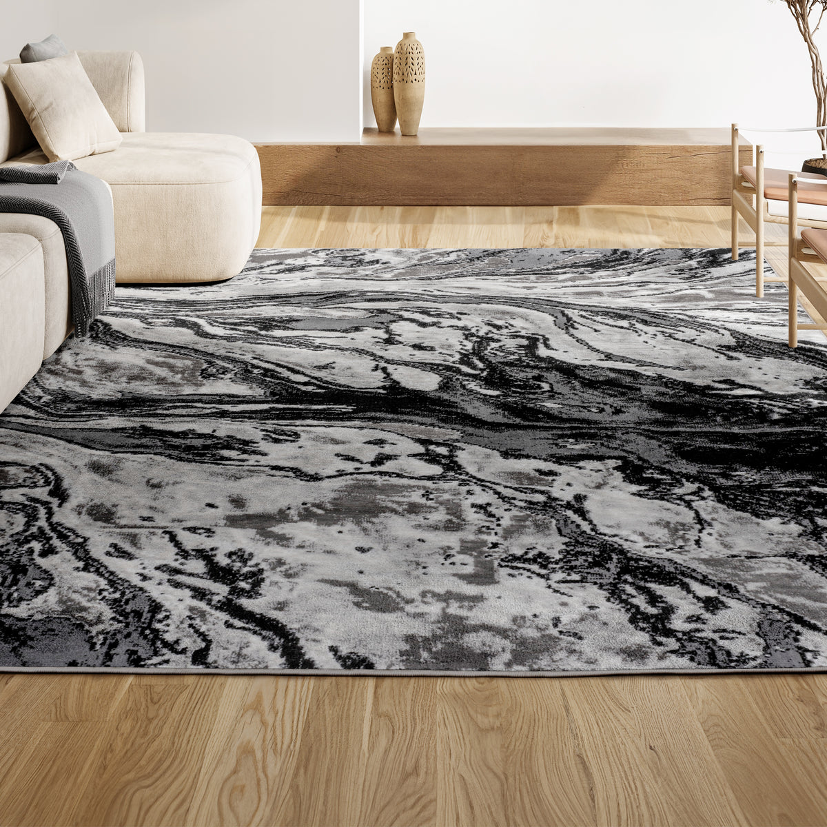 Batura Swirl Marbled Abstract Area Rug