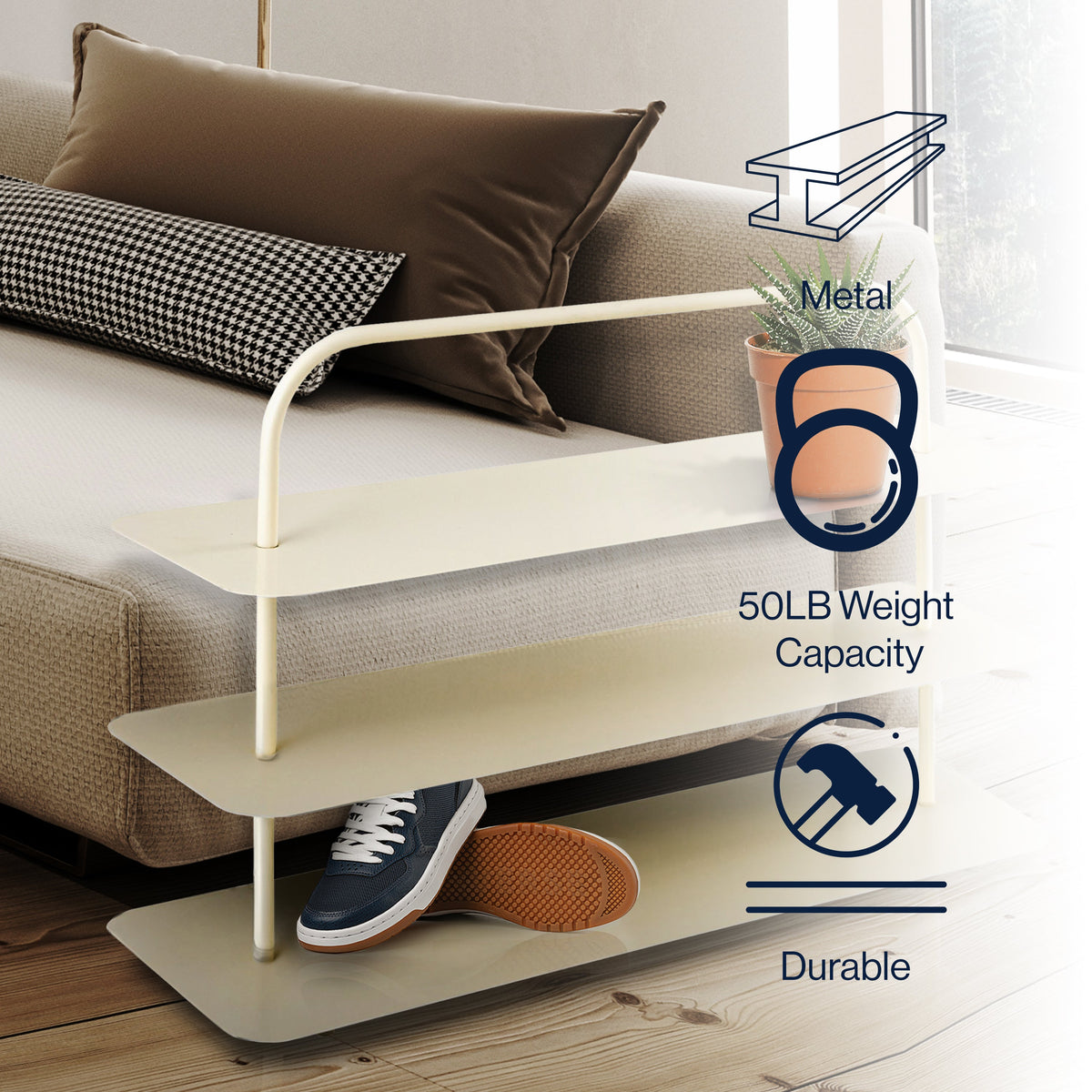 Coffe Minimalist 24.5" 9-Pair 3-Tier Iron Thin Flat Plate Shoe Rack