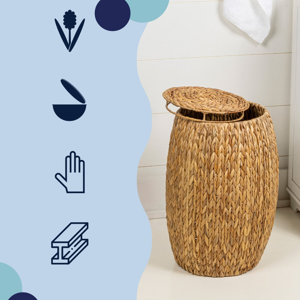Bay 21.06" Coastal Bohemian Handwoven Hyacinth Barrel Storage Stool with Lid