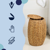 Bay 21.06" Coastal Bohemian Handwoven Hyacinth Barrel Storage Stool with Lid