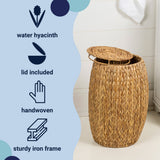 Bay 21.06" Coastal Bohemian Handwoven Hyacinth Barrel Storage Stool with Lid