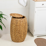 Bay 21.06" Coastal Bohemian Handwoven Hyacinth Barrel Storage Stool with Lid