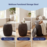 Bay 21.06" Coastal Bohemian Handwoven Hyacinth Barrel Storage Stool with Lid