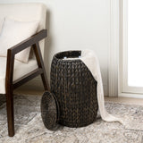 Bay 21.06" Coastal Bohemian Handwoven Hyacinth Barrel Storage Stool with Lid