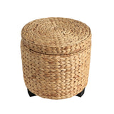 Addie 17.72" Modern Coastal Handwoven Water Hyacinth Storage Ottoman with Lid