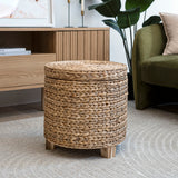 Addie 17.72" Modern Coastal Handwoven Water Hyacinth Storage Ottoman with Lid