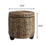 Addie 17.72" Modern Coastal Handwoven Water Hyacinth Storage Ottoman with Lid