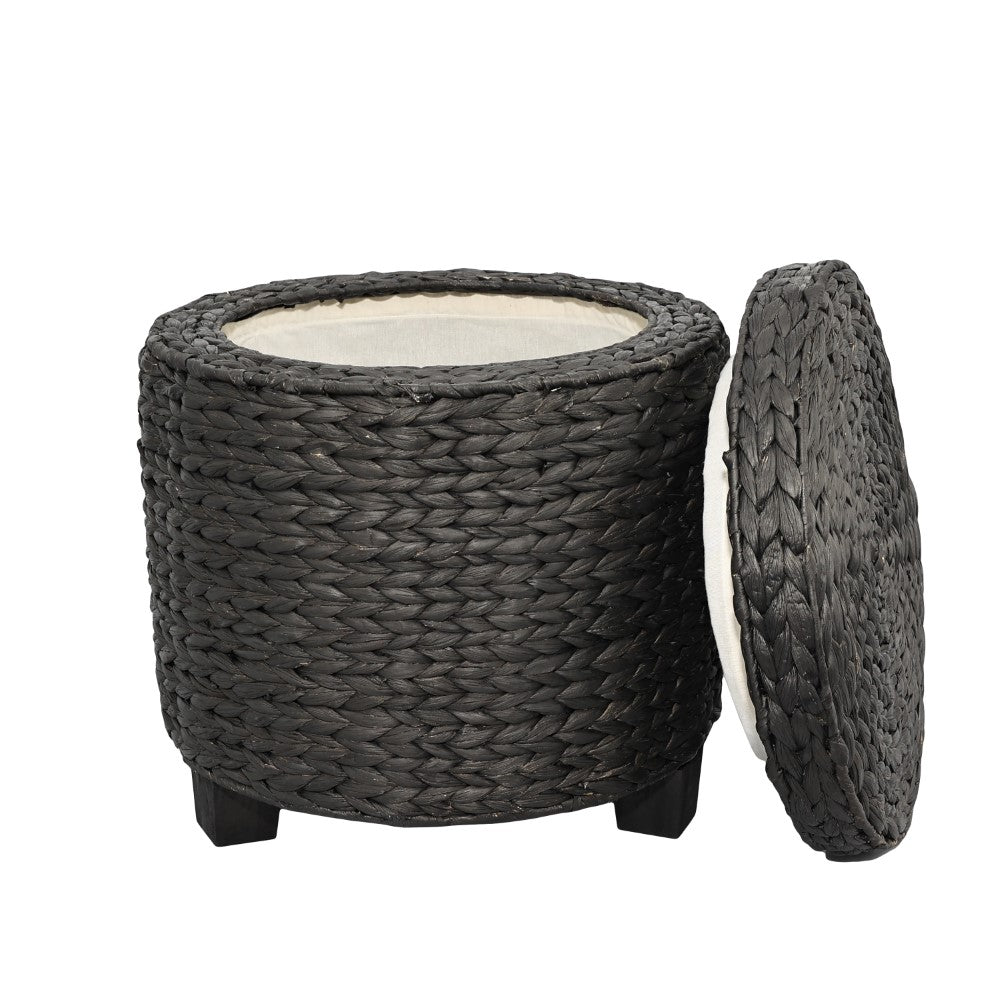 Addie 17.72" Modern Coastal Handwoven Water Hyacinth Storage Ottoman with Lid
