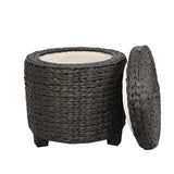 Addie 17.72" Modern Coastal Handwoven Water Hyacinth Storage Ottoman with Lid