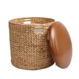Josie 18" Modern Coastal Hand-Woven Hyacinth Storage Ottoman with Lid