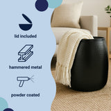 Merida 19" Modern Rustic Hammered Metal Drum Storage Side Table with Lid