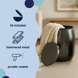 Merida 19" Modern Rustic Hammered Metal Drum Storage Side Table with Lid