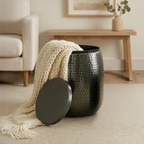 Merida 19" Modern Rustic Hammered Metal Drum Storage Side Table with Lid